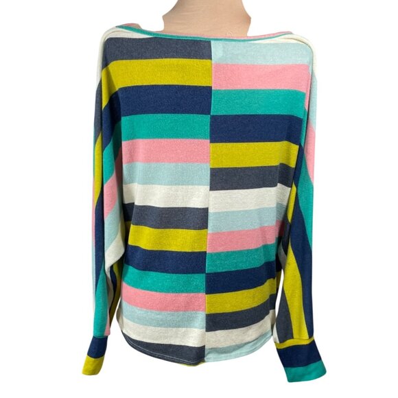 Blu Pepper Striped Top Green Pink Front Tie Size M Medium Long Sleeve - Picture 3 of 6